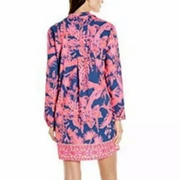 Lilly Pulitzer Lillith Tunic Dress XL Rayon Indigo Night 3/4 Roll Sleeve - Picture 3 of 8